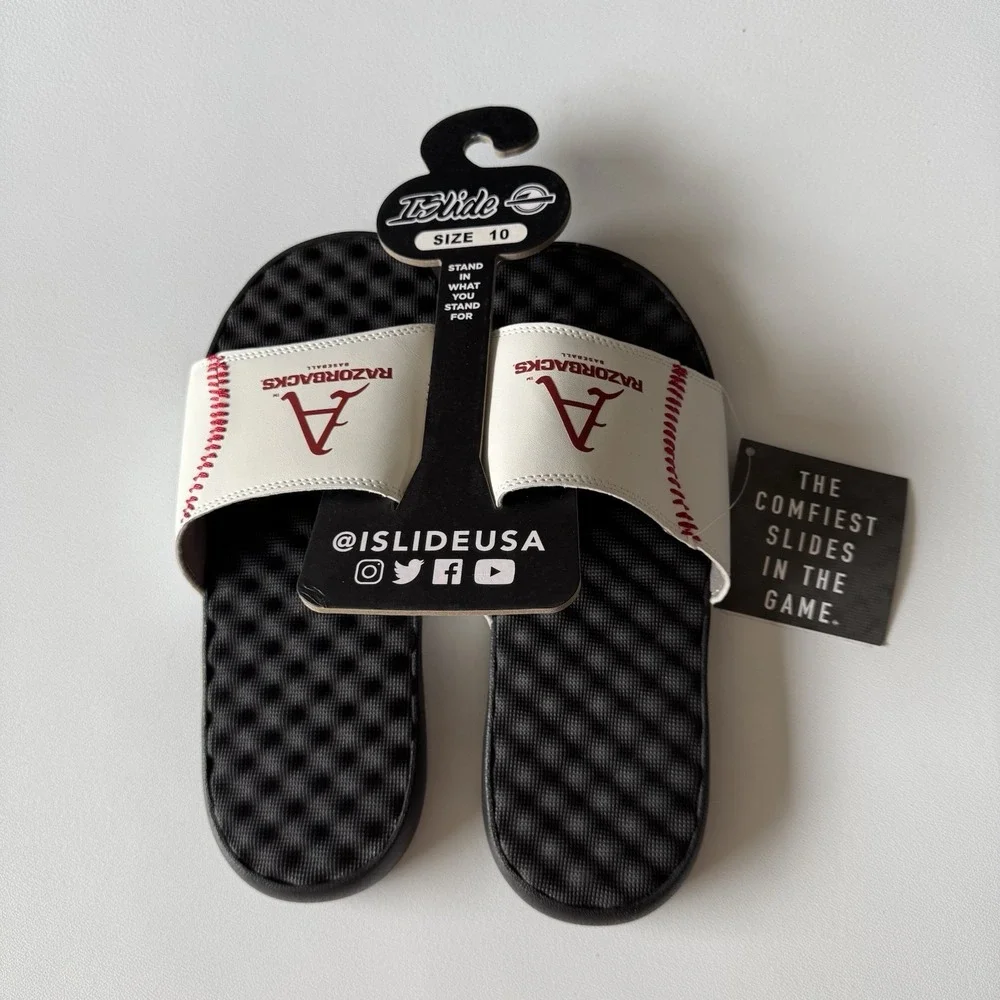 Arkansas Razorbacks Baseball Stitch Slide Sandals Mens‎ Size 10 NWT MSRP $49.99